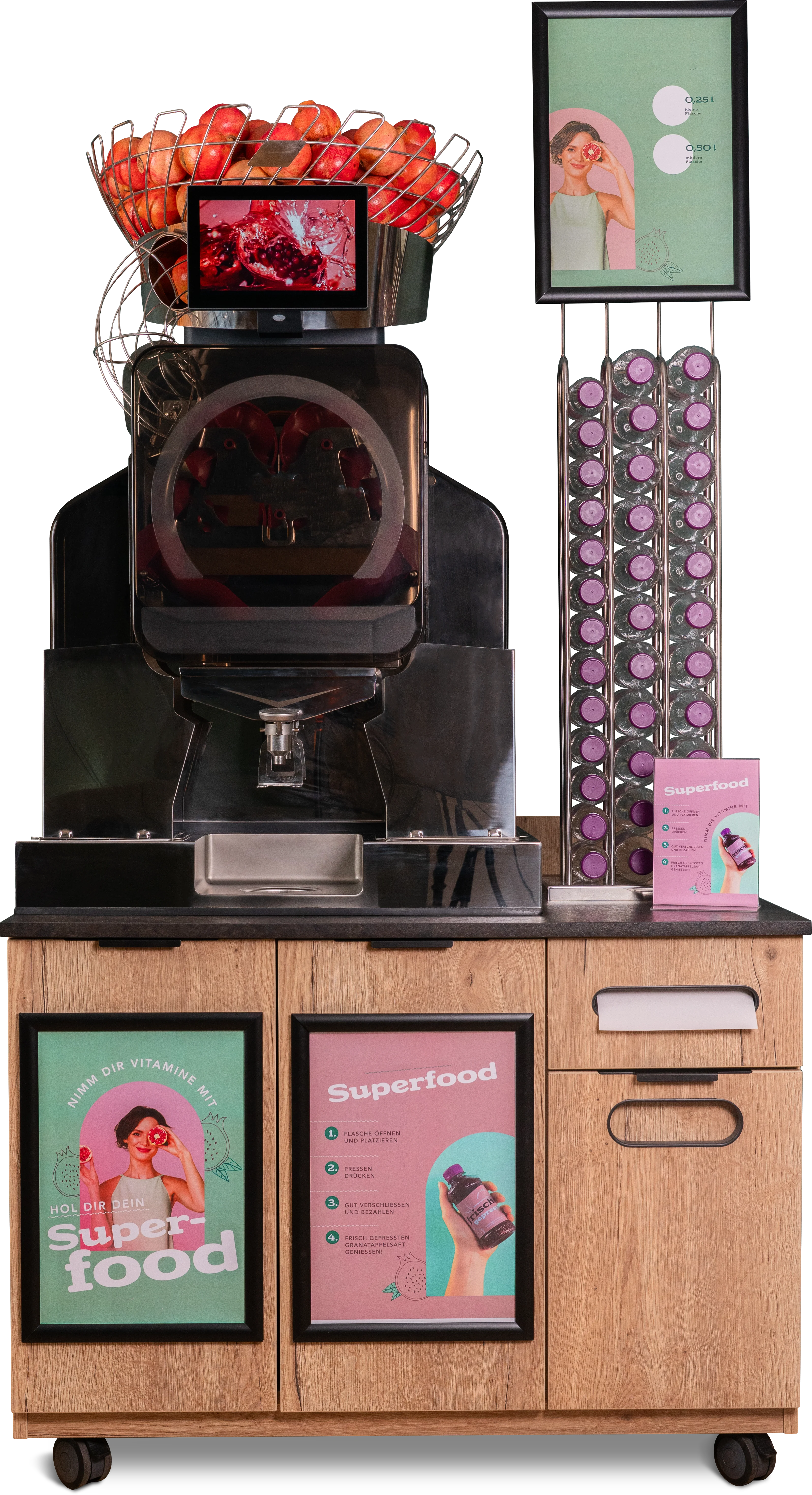 Corner OL 351 ASG avec distributeur de bouteilles rPET et panneau d'appel