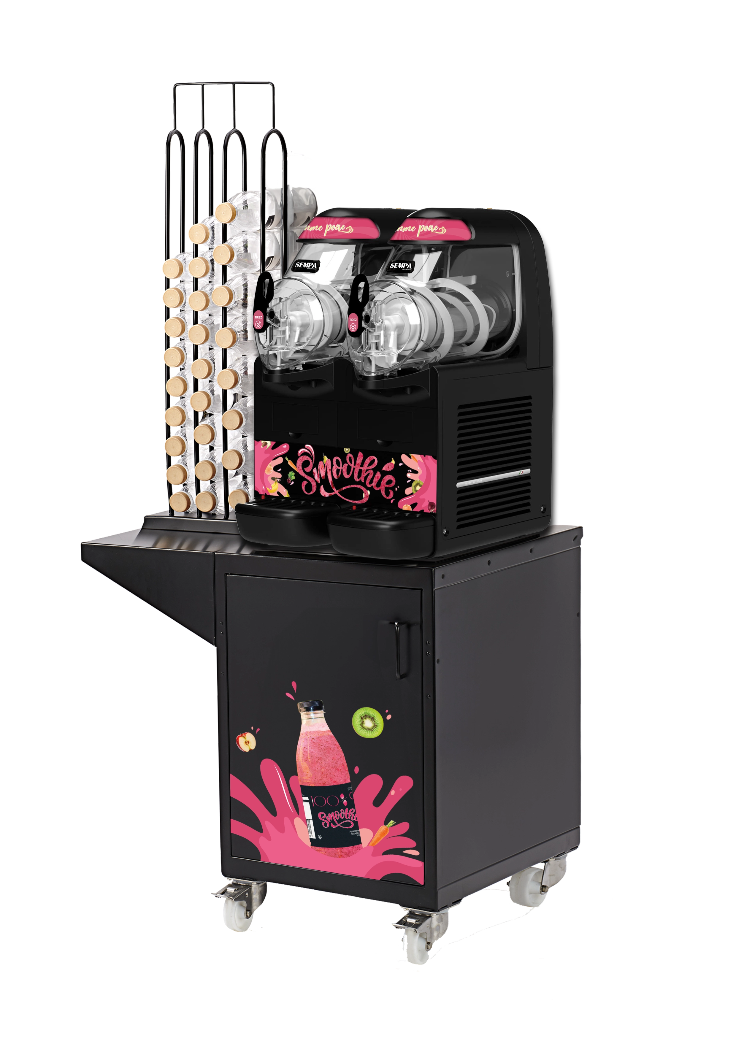 Configuration SmoothieLand sur meuble avec distributeur de bouteilles