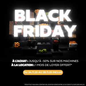Récapitulatif de l’offre Black Friday Sempa 2025 avec réductions jusqu’à -50% sur les machines à jus et un mois de location offert.